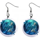 Pisces Zodiac Horoscope 1" Round Button Dangle Earrings Jewelry