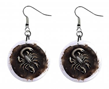 Scorpio Scorpius Zodiac Horoscope 1" Round Button Dangle Earrings Jewelry