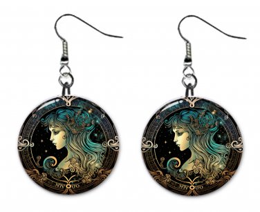 Virgo Zodiac Horoscope 1" Round Button Dangle Earrings Jewelry