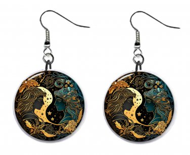 Gemini Zodiac Horoscope 1" Round Button Dangle Earrings Jewelry