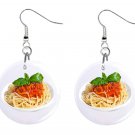 Spaghetti Pasta 1" Round Button Dangle Earrings Jewelry