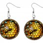 Bumble Bee Stained Glass 1" Round Button Dangle Earrings Jewelry