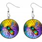 Bumble Bee Stained Glass 1" Round Button Dangle Earrings Jewelry
