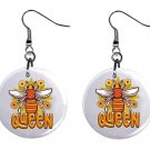 Bumble Bee Queen Bee 1" Round Button Dangle Earrings Jewelry