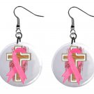 Breast Cancer Ribbon and Cross 1" Round Button Dangle Earrings Jewelry