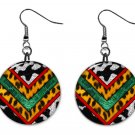 Southwest Fur Pattern 1" Round Button Dangle Earrings Jewelry