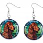 Irish Setter Dog Pet PRINTED Stained Glass LOOK 1" Round Button Dangle Earrings Jewelry