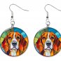 Beagle Dog Pet PRINTED Stained Glass LOOK 1" Round Button Dangle Earrings Jewelry