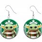 Cartoon, Coffee 1" Round Button Dangle Earrings Jewelry Baby Yoda, Star Wars, Starbucks Coffee
