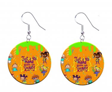 Funny 90's Mama Raising Her Rugrats 1" Round Button Dangle Earrings Jewelry