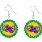 Mardi Gras Double Mask, Fat Tuesday 1" Round Button Dangle Earrings Jewelry