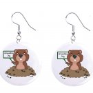 Groundhog Day, Ground Hog 1" Round Button Dangle Earrings Jewelry