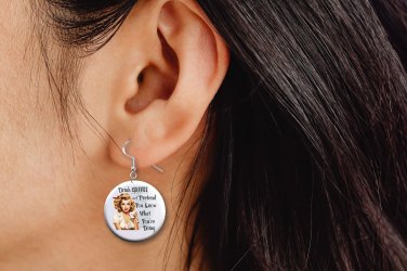 Retro Pinup Girl, Drink Coffee Design Jewelry Metal Button Novelty Earrings