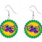 Mardi Gras Double Masks Button Earrings Jewelry 1" Dangle MADE IN USA - NEW