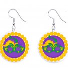 Mardi Gras Masks Fat Tuesday Button Earrings Jewelry 1" Dangle MADE IN USA - NEW