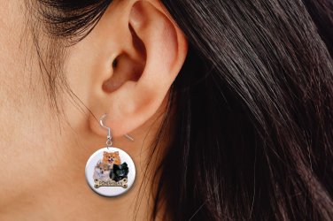 Pomeranian Dog Pet Lover Button Earrings Jewelry 1" Dangle MADE IN USA - NEW
