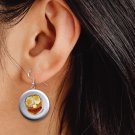 Pancakes, Eggs Face Diner Button Earrings Jewelry 1" Dangle MADE IN USA - NEW