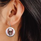 3D LOOKING Skull Skeleton Button Earrings Jewelry 1" Dangle MADE IN USA - NEW