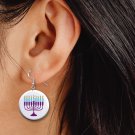 Menorah Hanukkah Jewish Button Earrings Jewelry 1" Dangle MADE IN USA - NEW