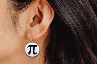 PI symbol Math Button Earrings Jewelry 1" Dangle MADE IN USA - NEW