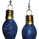 Blue Glitter Christmas Light Bulb Dangle Pierced Earrings Fashion Novelty Jewelr