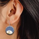 Let It Snow Peeking Snowman Button Earrings Jewelry Christmas Holidays, 1" Dangle MADE IN USA - NEW