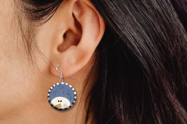 Let It Snow Peeking Snowman Button Earrings Jewelry Christmas Holidays, 1" Dangle MADE IN USA - NEW