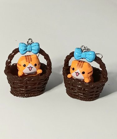 Orange Tabby Cat in a Basket Dangle Earrings Jewelry appx 1.5 inch Long  NEW