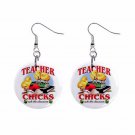 Teacher Chicks Dangle Earrings Jewelry 1 Inch Metal Buttons MADE IN USA Teacher Chicks Dangle Earrings Jewelry 1 Inch Metal Buttons MADE IN USA
