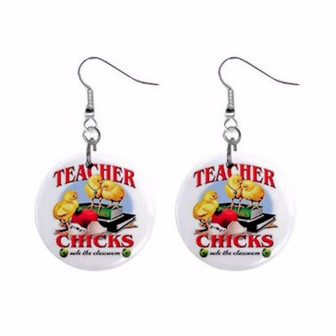 Teacher Chicks Dangle Earrings Jewelry 1 Inch Metal Buttons MADE IN USA