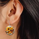 Sunflower & Butterflies 3D Look Button Earrings Jewelry 1" Dangle MADE IN USA