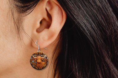 Highland Cow Faux Leather 3D Look Button Earrings Jewelry 1" Dangle MADE IN USA