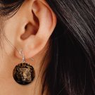 Tiger Faux Tool Leather 3D Look Button Earrings Jewelry 1" Dangle MADE IN USA