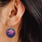 Pink Rose Flower Stain Glass Look Button Earrings Jewelry 1" Dangle MADE IN USA Pink Rose Flower Stain Glass Look Button Earrings Jewelry 1" Dangle MADE IN USA