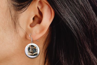 Reading Mouse in a Hole in a Wall Button Earrings Jewelry 1" Dangle MADE IN USA