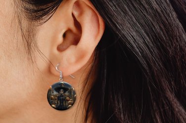 Halloween Scary Witch Dangle Button Earrings Jewelry Novelty NEW