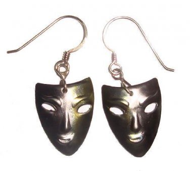 Metal Drama Masks Duo Tone Dangle Pierced Earrings NEW 3/4 inch long