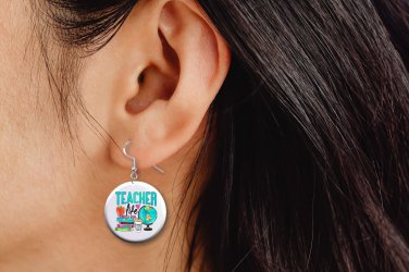 Teacher Life School Button Earrings Jewelry 1" Dangle, MADE IN USA Teacher Gift