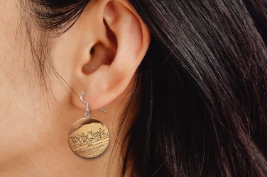 Preamble to Constitution Patriot Button Earrings Jewelry 1" Dangle MADE IN USA
