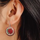 Christmas Poinsettia 3D LOOK Button Earrings Jewelry 1" Dangle MADE IN USA NEW