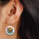 Neon Skull Trippy Button Earrings Jewelry 1" Dangle Novelty MADE IN USA - NEW