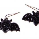 Black Bats with Sparkle Backs Metal Halloween Dangle Earrings Jewelry NEW