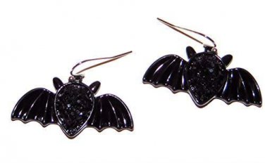 Black Bats with Sparkle Backs Metal Halloween Dangle Earrings Jewelry NEW