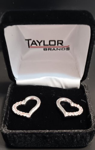 Sideways Heart Silver w Pink Rhinestones Pierced Post Style Earring Jewelry, New