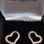 Sideways Heart Silver w Pink Rhinestones Pierced Post Style Earring Jewelry, New