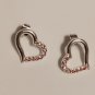 Sideways Heart Silver w Pink Rhinestones Pierced Post Style Earring Jewelry, New