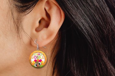 Gobble Gobble Turkey Thanksgiving Dangle Button Earrings Jewelry Novelty NEW