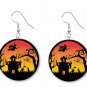 Halloween Scene, Haunted House, Witch Dangle Button Earrings Jewelry Novelty NEW