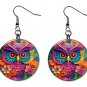 3D Printed Design Colorful Owl Button Earrings Jewelry 1" Dangle MADE IN USA NEW
