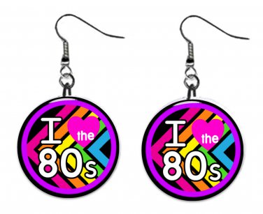 I Love the 80s Button Earrings Jewelry 1" Dangle MADE IN USA NEW